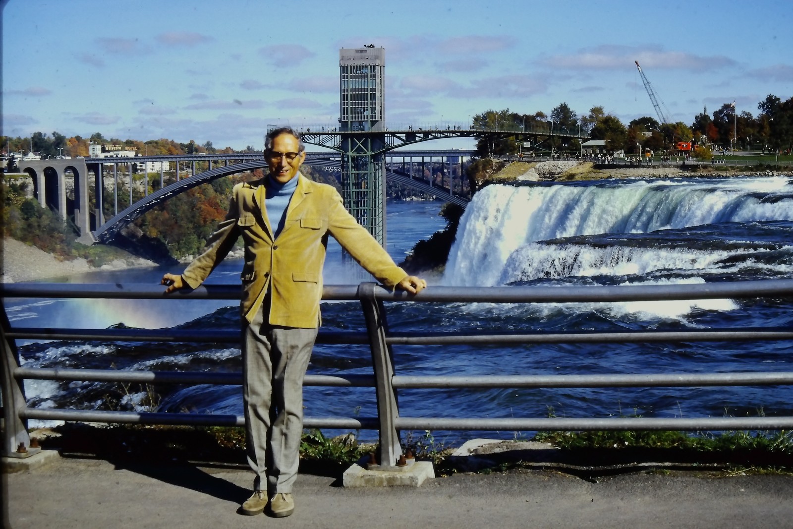 c1960's 35mm Slide Niagara Falls Skylon Tower Rainbow Bridge Canada American