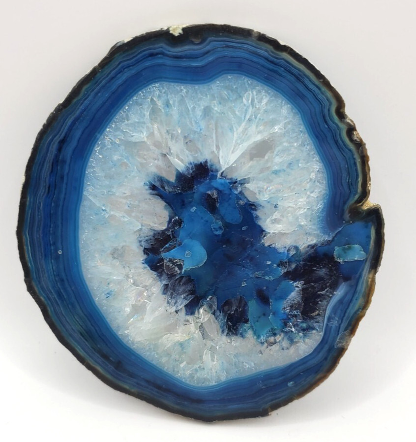 Genuine Blue Agate Sliced Quartz Geode. Gorgeous Various Hues of Blue Striated