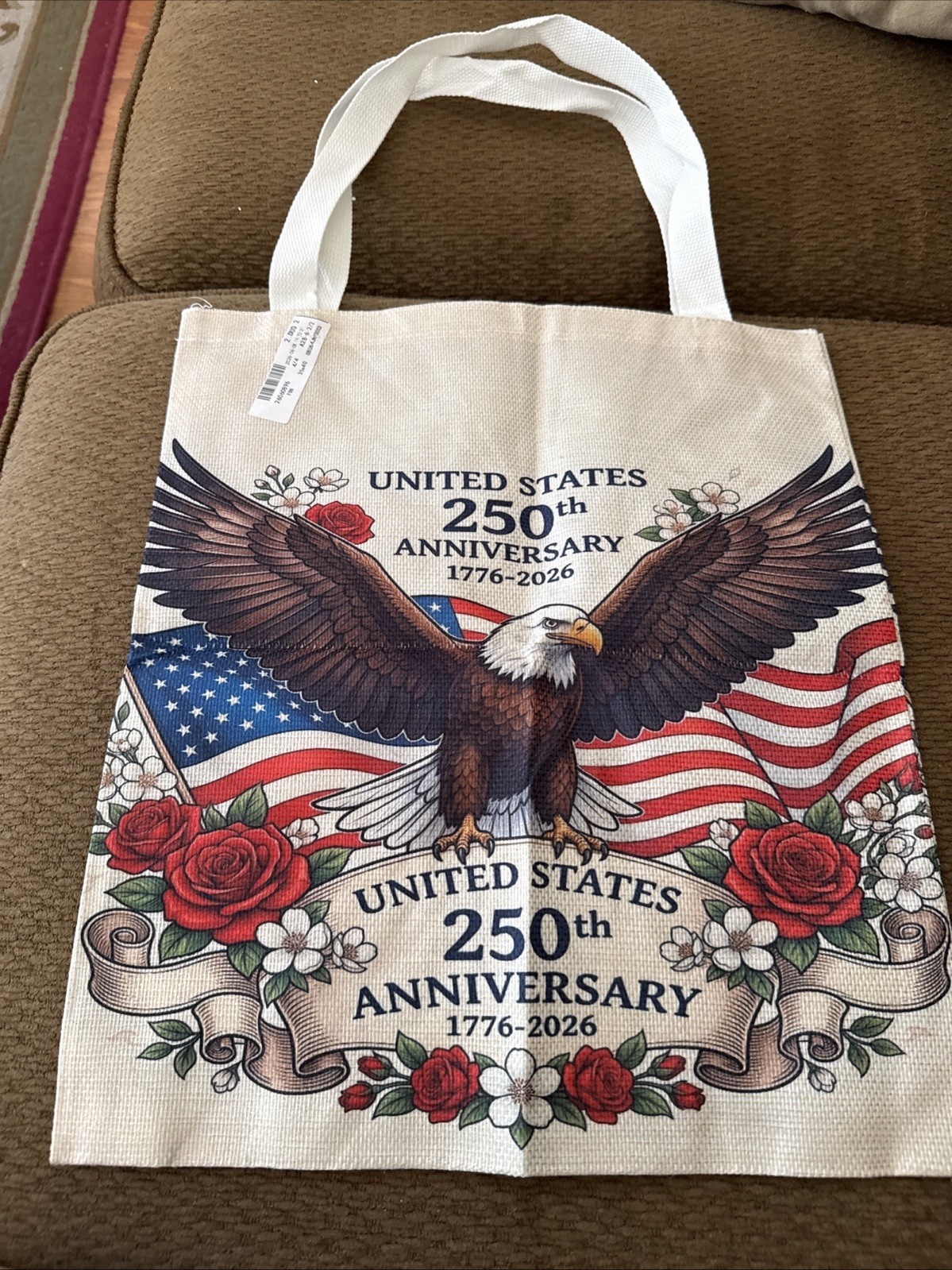Polyester Tote Bag Americas “250th Anniversary” 1776-2026 W/eagle/flag