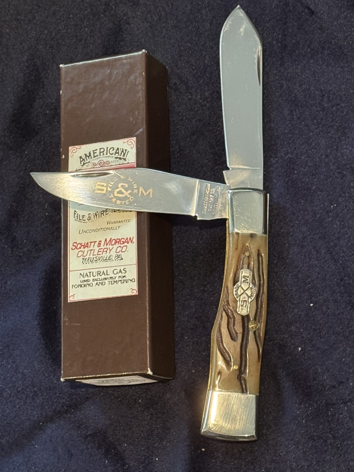 SCHATT & MORGAN QUEEN  GUNSTOCK WORM BONE  FILE & WIRE 042104 USA KNIFE  XX  HM