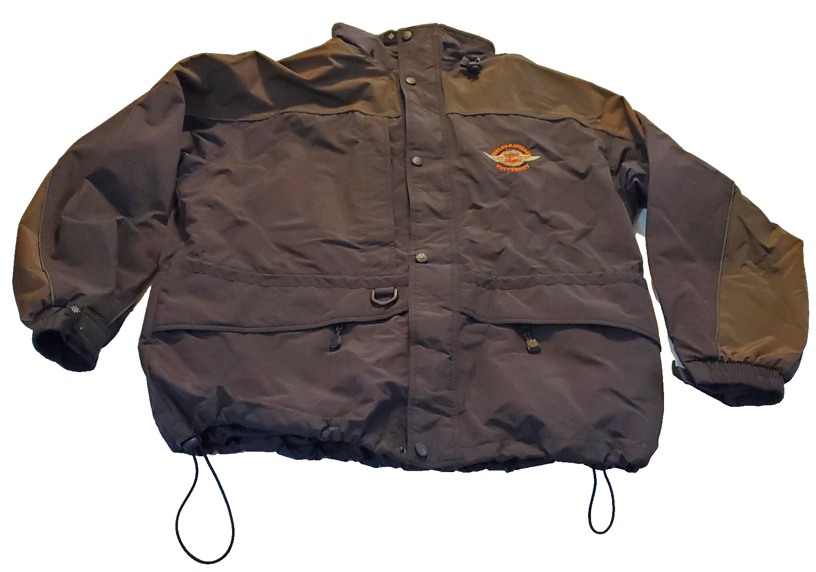 Harley Davidson University Jacket Mens Medium North End Hooded Black Embroidered