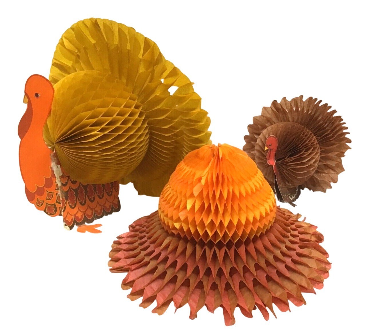 Fall Thanksgiving Vintage 70s Honeycomb Paper and Single Side Die Cut Decor Lot