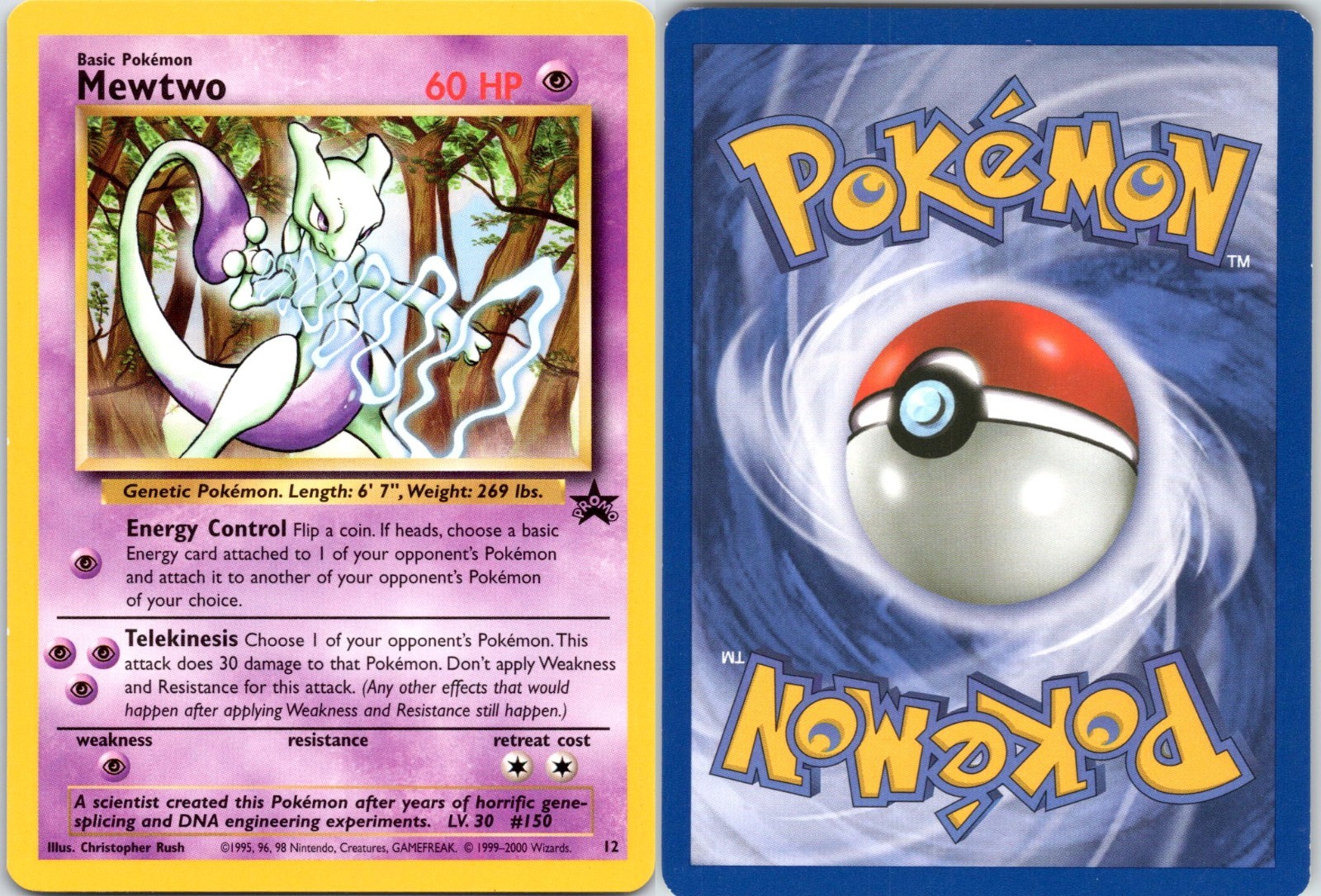 Mewtwo Wizards Black Star Promo #12 WOTC 1999 Vintage NM/MT RARE Pokemon Card