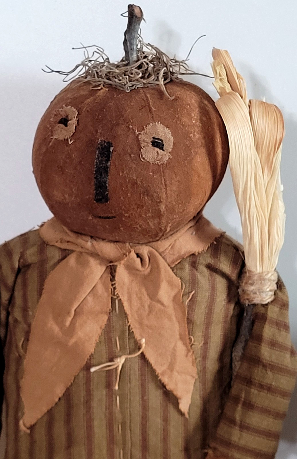 Vintage Primitive Pumpkin Head Doll Scarecrow Folk Art Halloween Decor