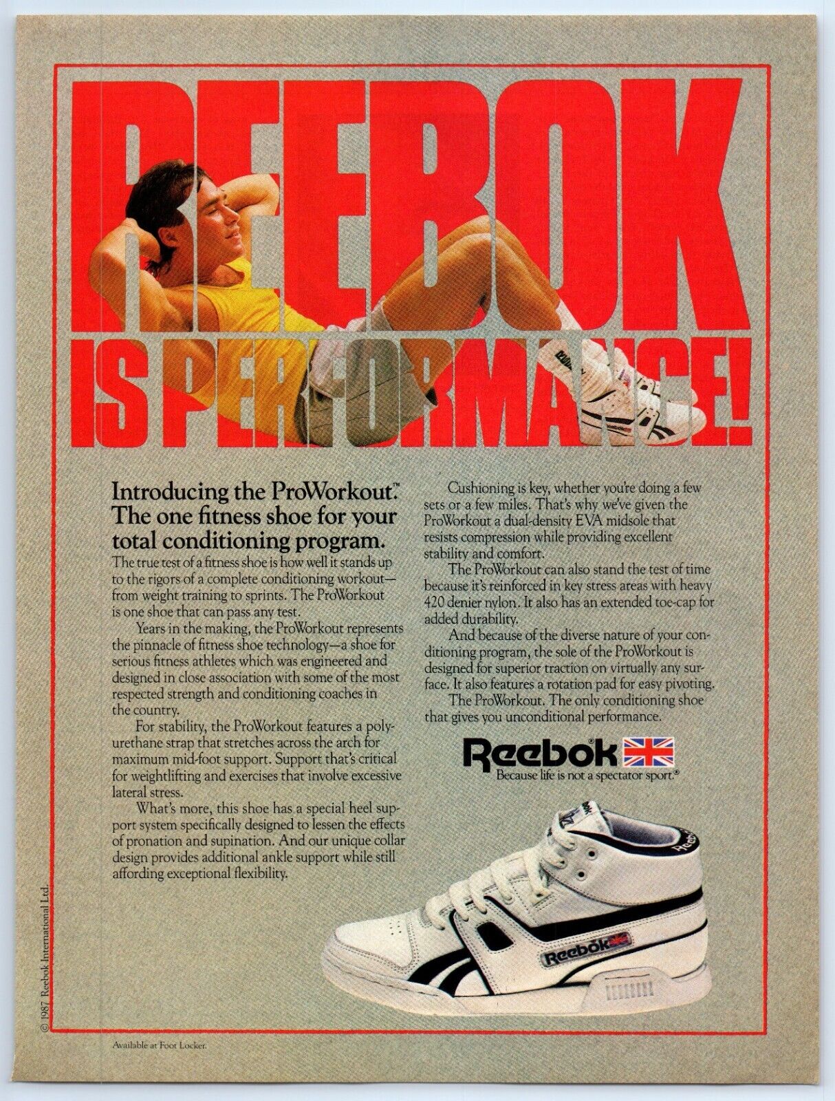 Reebok is Performance Pro Workout Fitness Shoe 1987 Print Ad 8\