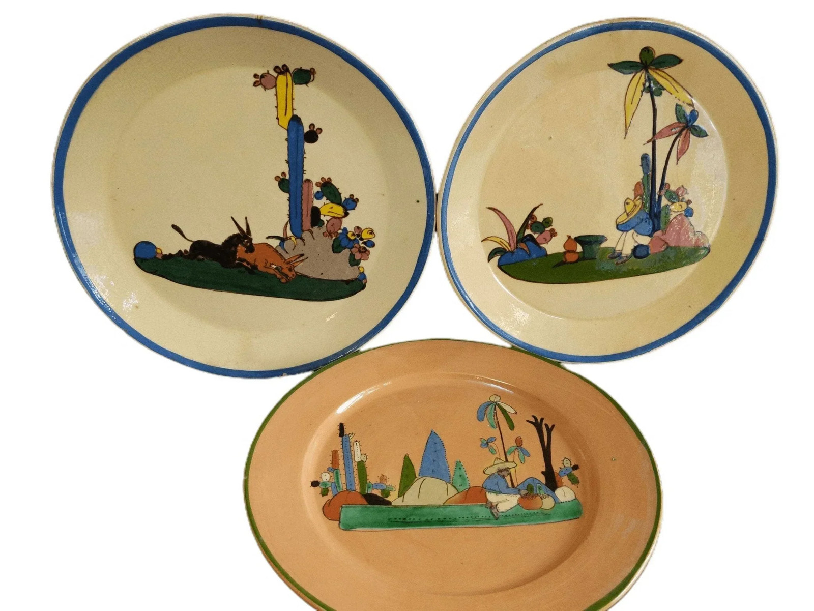 c1940 Tlaquepaque Mexican Folk Pottery Plate 9.25\