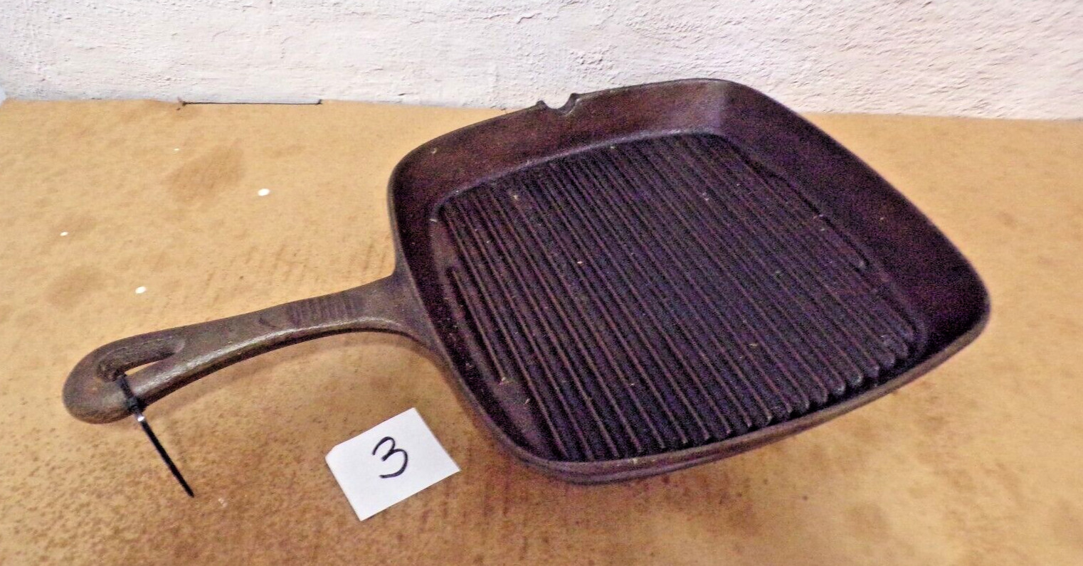 Martha Stewart Enterprises MSE Cast Iron Square Ribbed Fryer Sits Flat & Ribbed