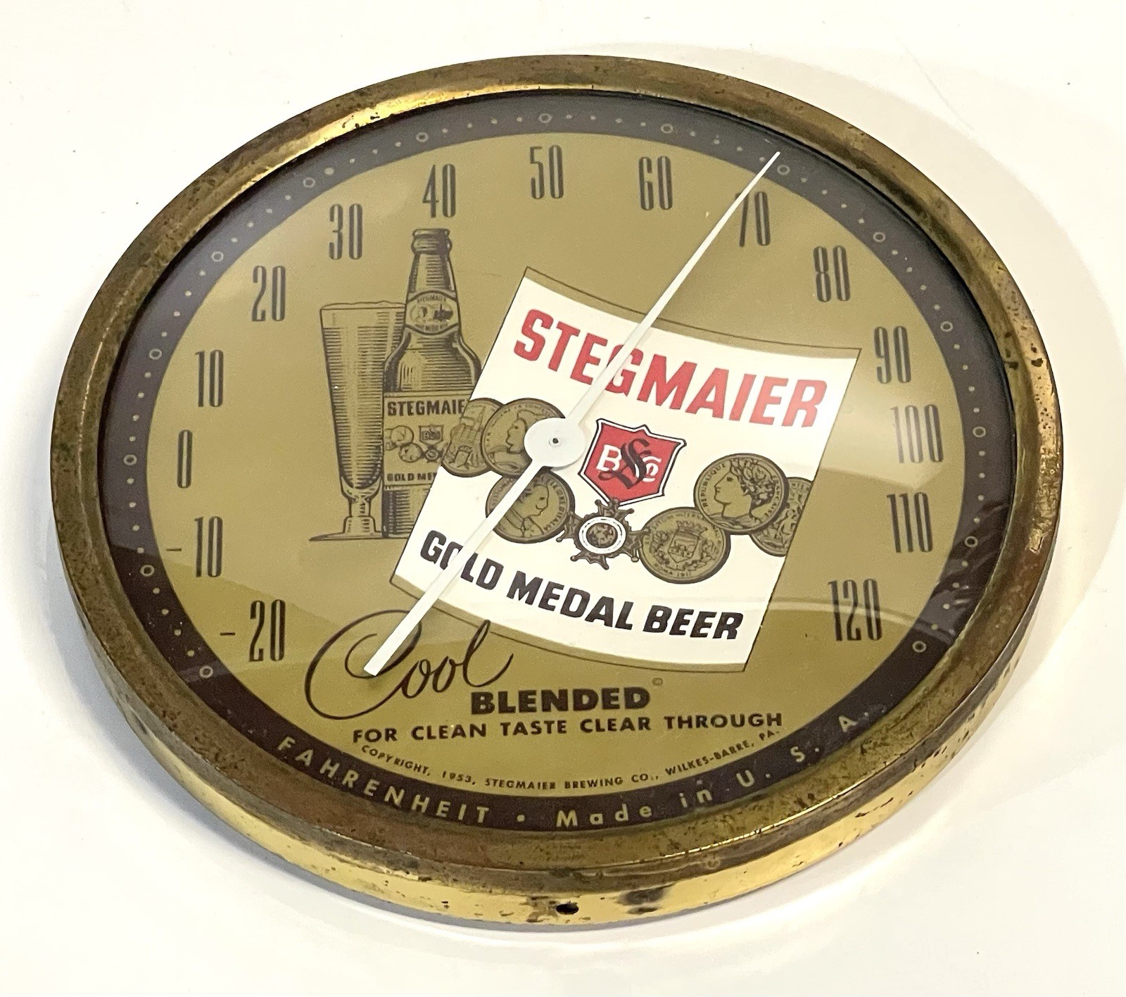Vintage 1950s Stegmaier Beer Round Advertising Wall Thermometer