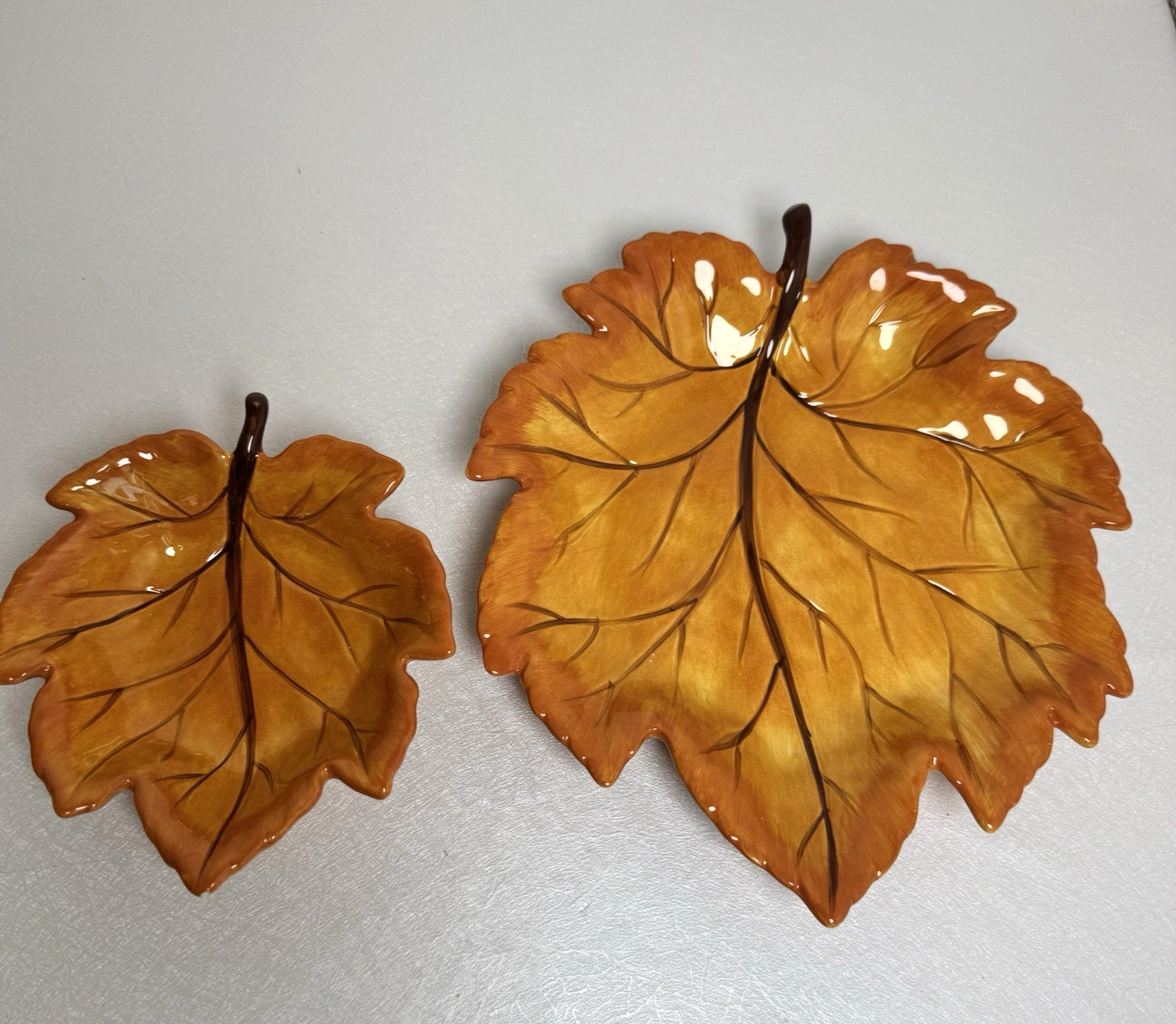 Tabletops Lifestyles Fall Foliage Leaf Dishes – Hand Painted Ceramic Set of 2