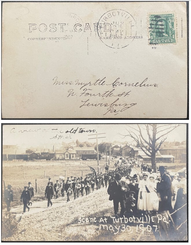 Turbotville, PA May 30, 1907 Parade Post Card w town cancels  *d
