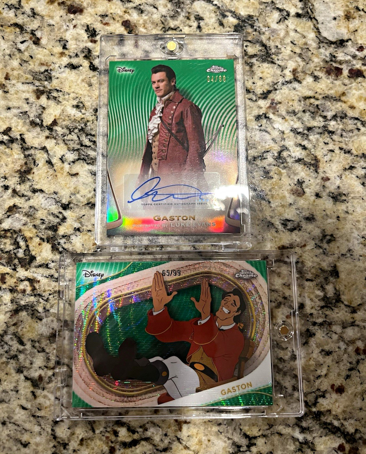 Topps 2025 Disney Chrome Gaston Luke Evans Autograph Parallel 2 Card Lot 64/99