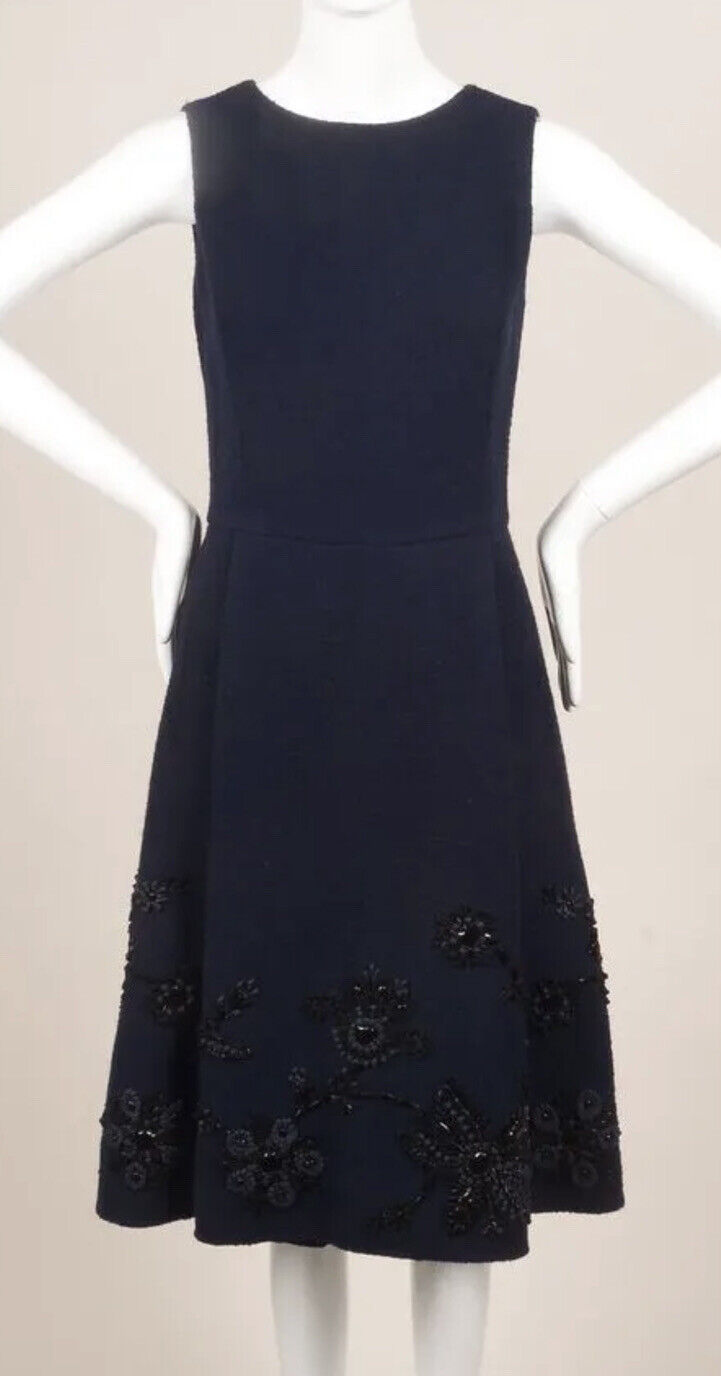 $3K OSCAR DE LA RENTA DRESS FLORAL BEAD EMBROIDERED EMBELLISHED BLUE 8 FITS 6