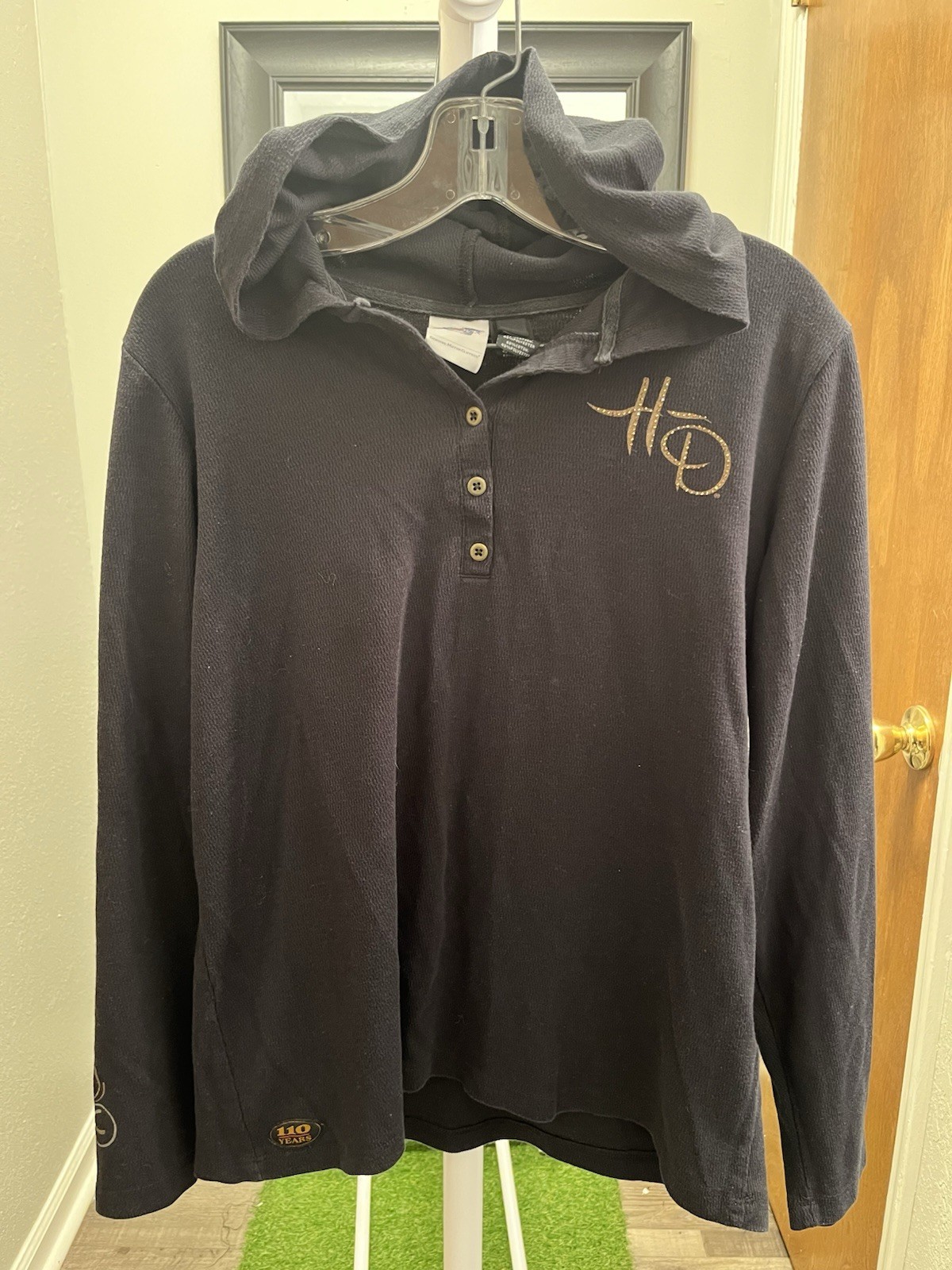 🔥Rare Harley-Davidson 110th Anniversary Hooded Henley Fleece 🔥Sz S/M