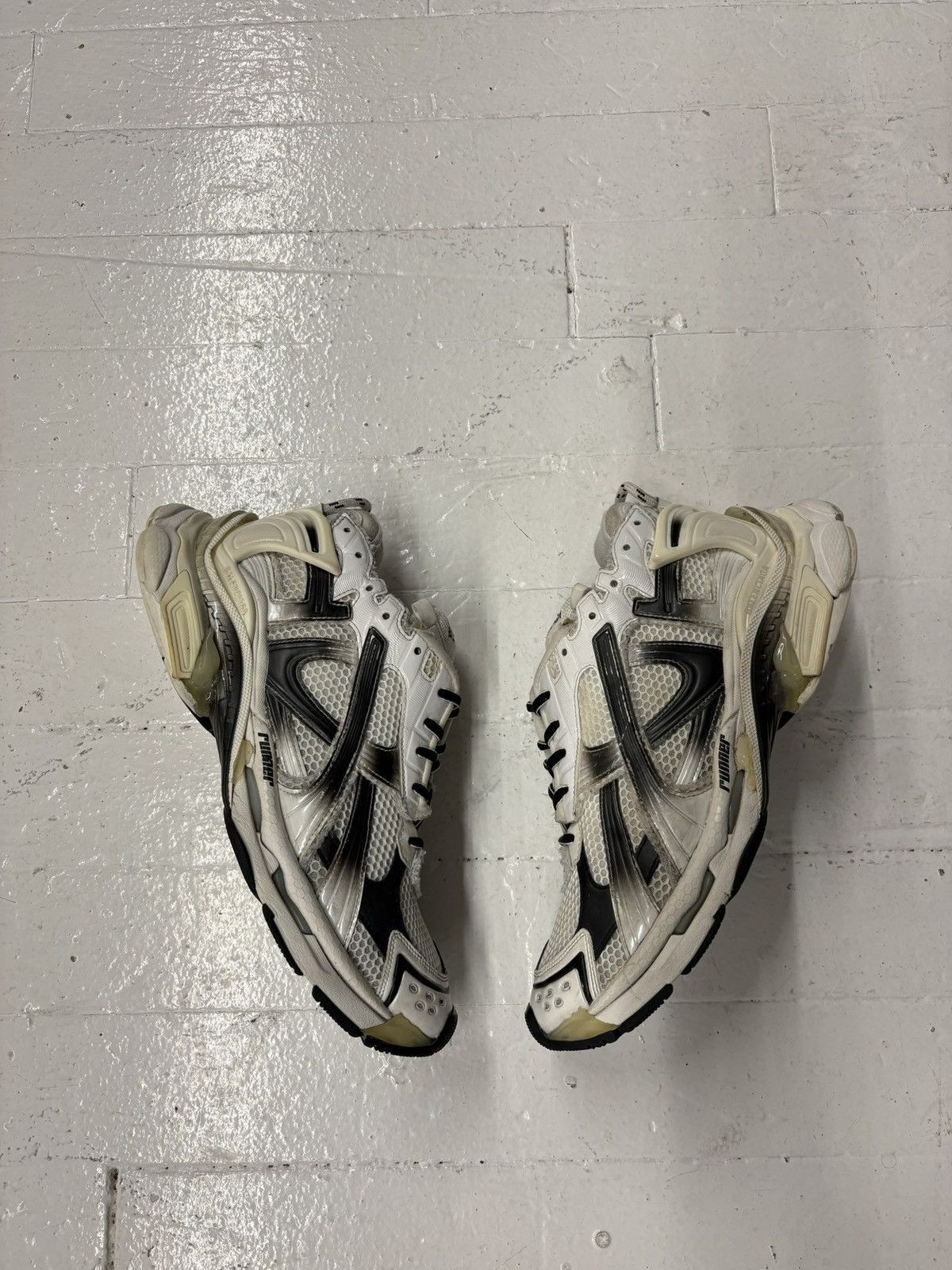 Balenciaga White Black Distressed Runner Sneakers