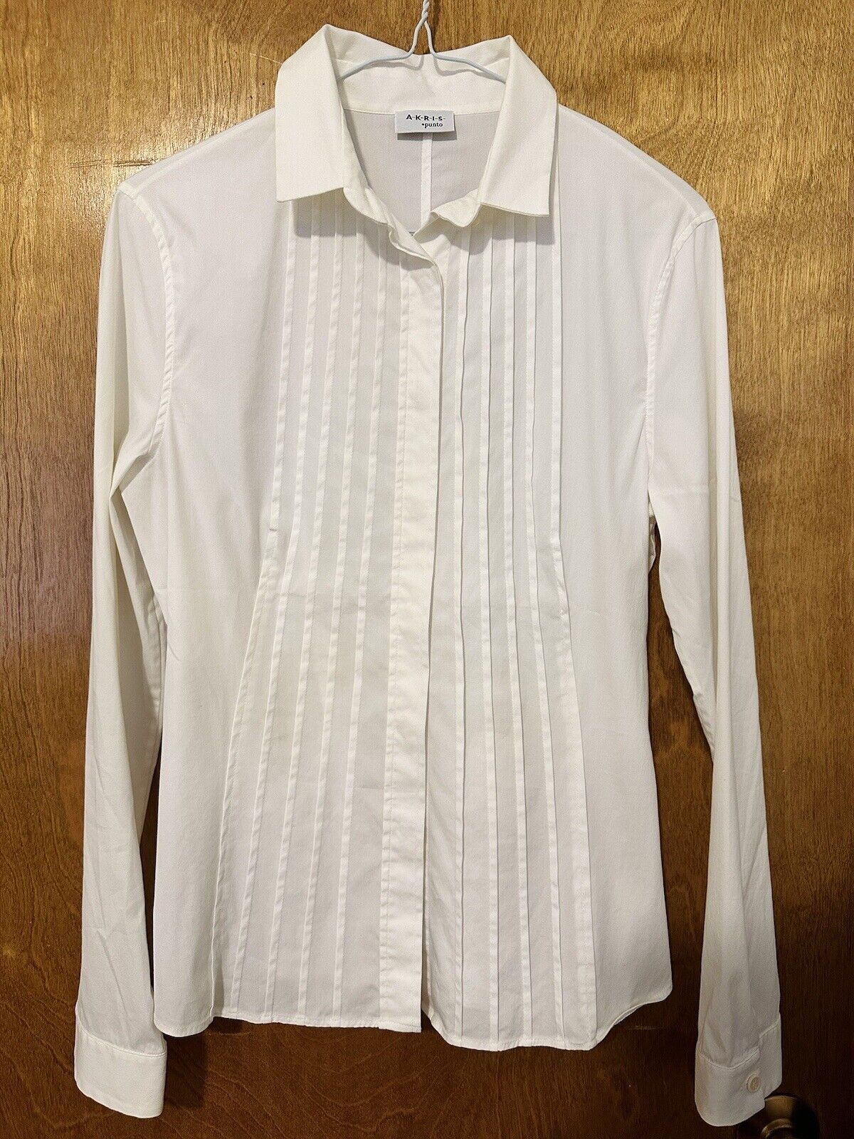 Akris Punto White Blouse Button-Up Shirt Pleated Size S - Pre-Owned