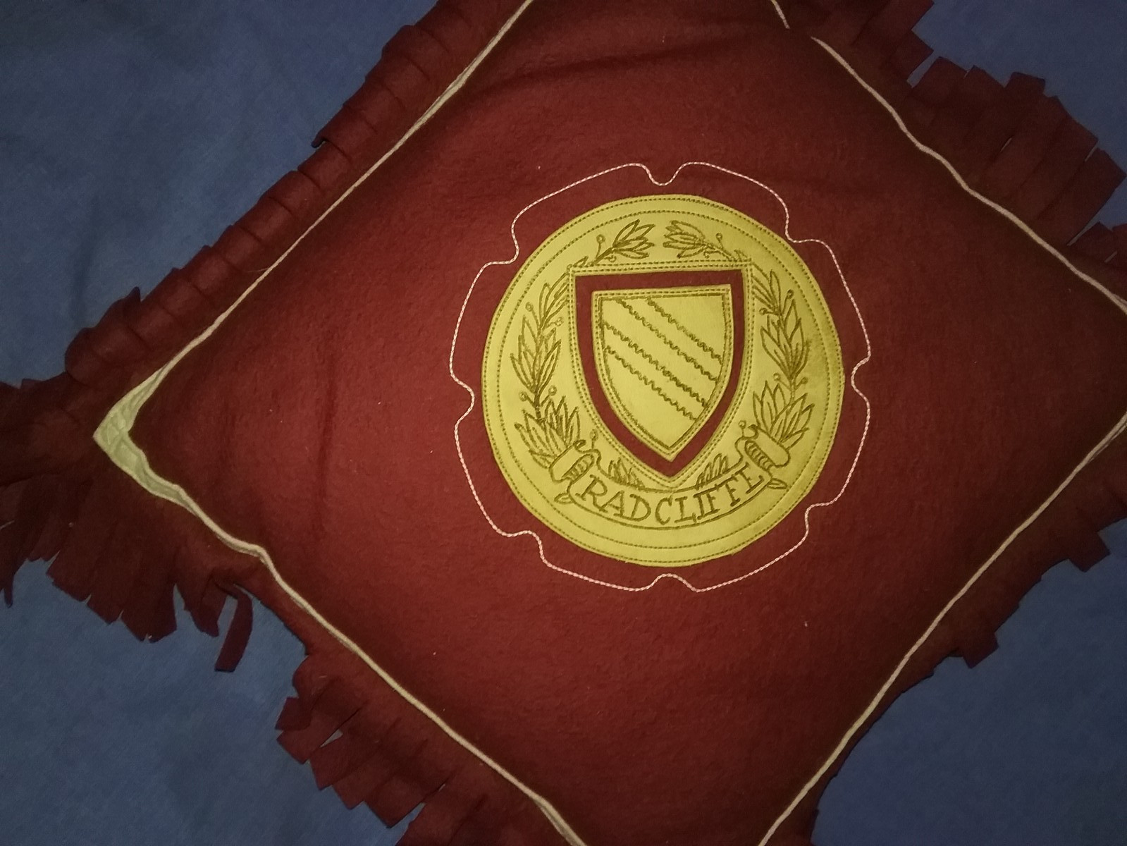 Vtg Harvard Univ. Radcliffe Wool Felt Leather Stitched Pillow VGC 12 x 12 RARE