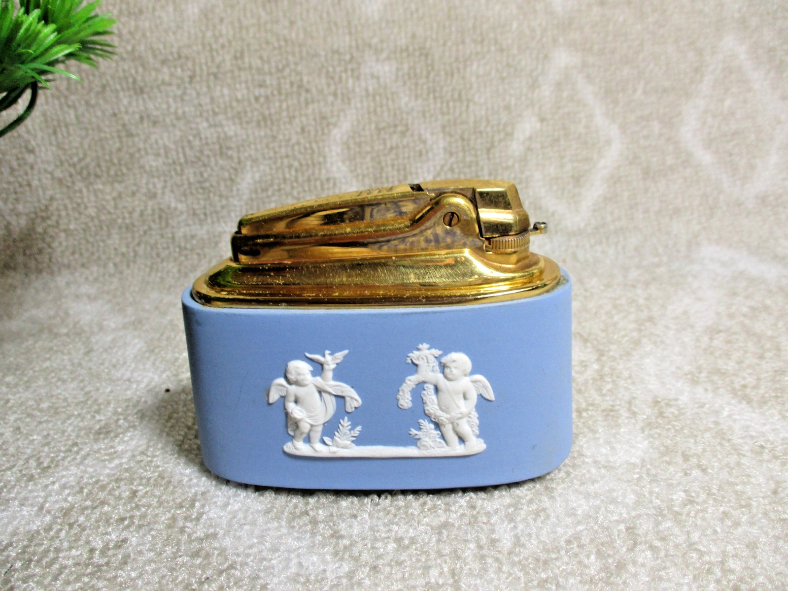 Wedgwood Table Cigarette Lighter Blue Jasperware Four Seasons Cherubs Ronson