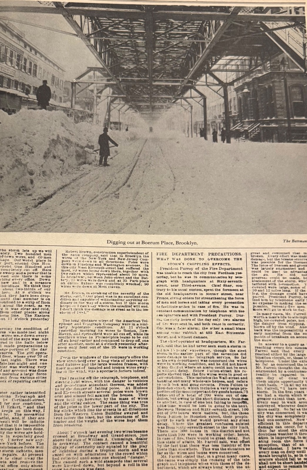 Vintage Brooklyn Blizzard March 13, 1888 NEW YORK TIMES News Article
