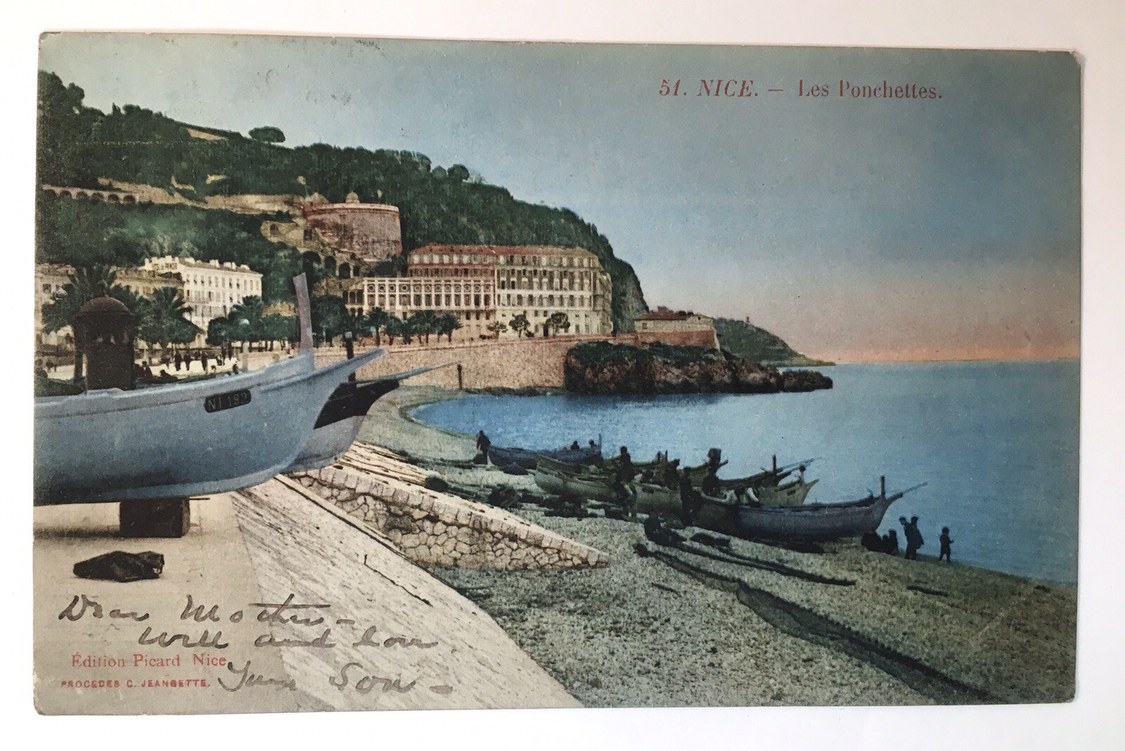 1907 Nice France Antique PC Coastline with Boats Docked w Stamp