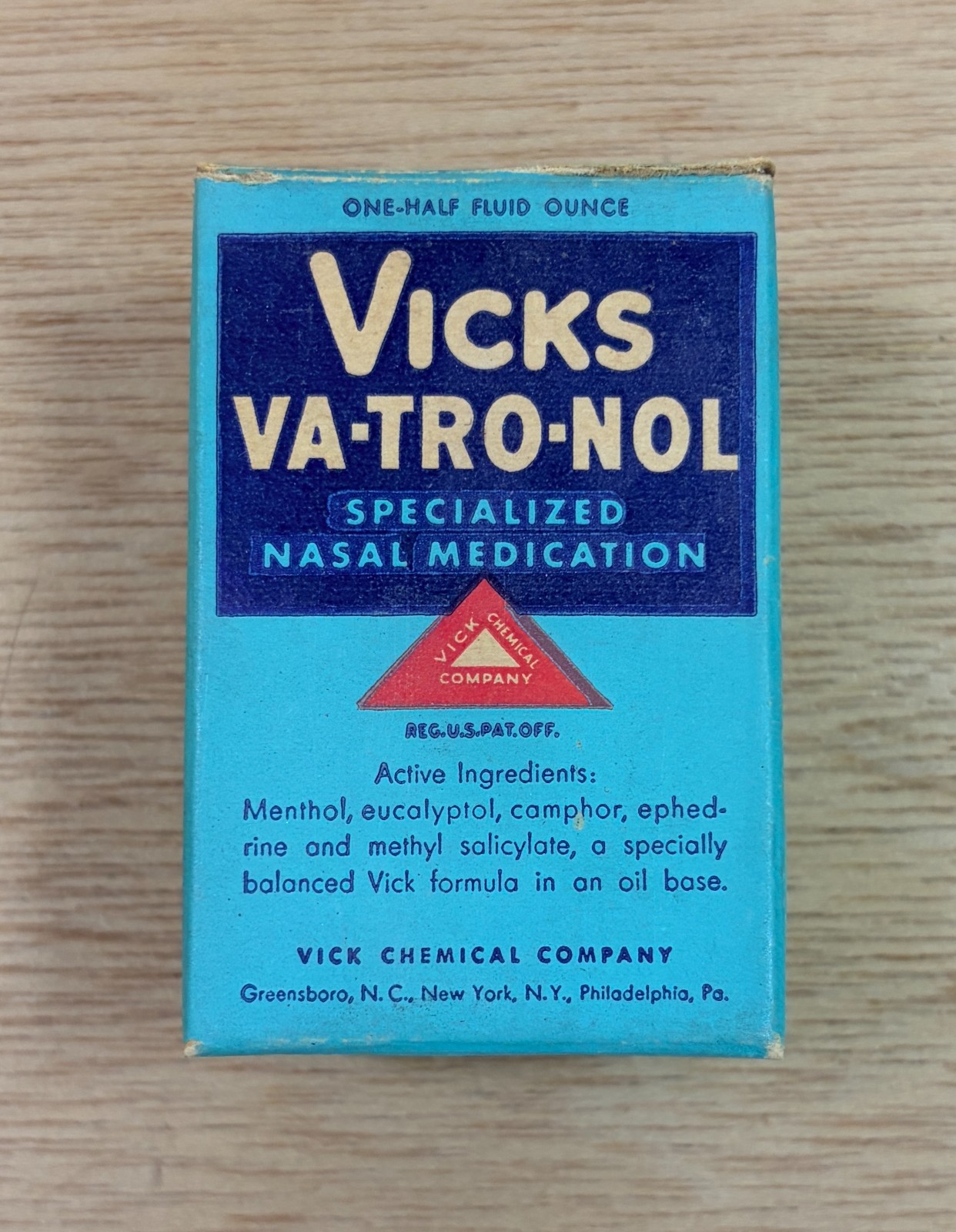 Vintage 1950s Vicks Va-Tro-Nol Nasal Medication Bottle Dropper Original Box