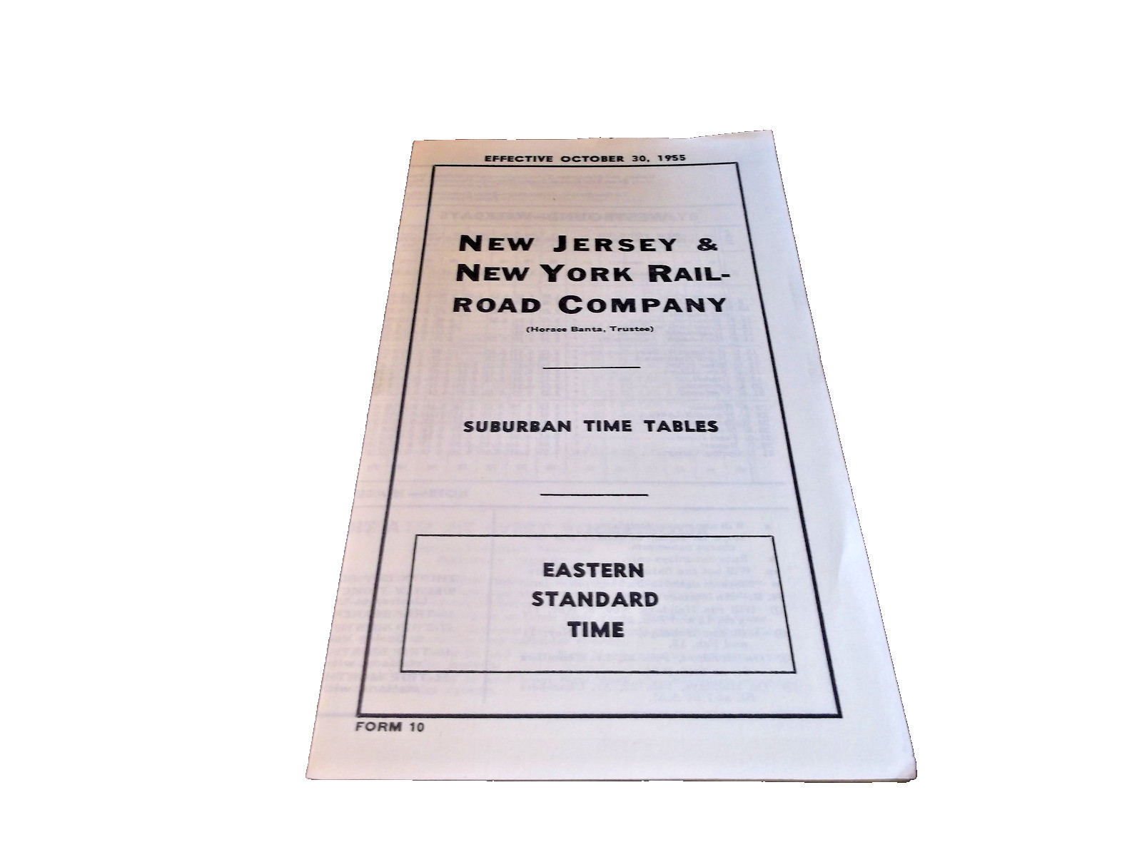 1955 ERIE RAILROAD FORM 10 NEW JERSEY & NEW YORK RAILROAD PUBLIC TIMETABLE