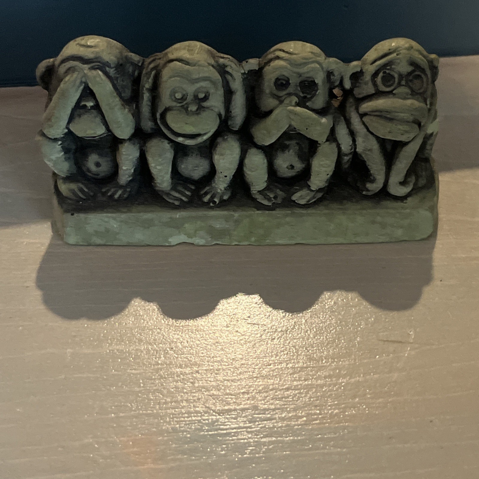 VINTAGE 60\'s CAL THEMES CHALKWARE FOUR WISE MONKEYS SEE HEAR SPEAK FUN NO EVIL