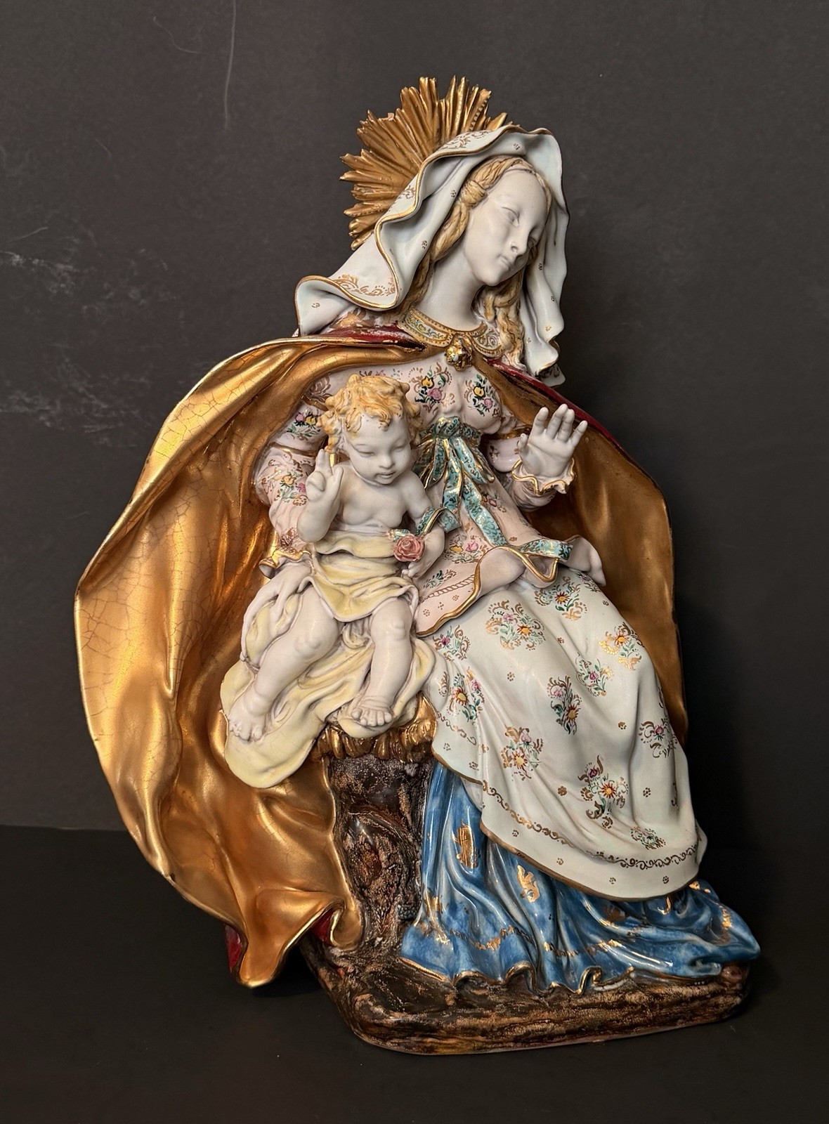 Vintage 17” Holy Mother Christ Child Sculpture Prof E Pattarino Catholic Italy