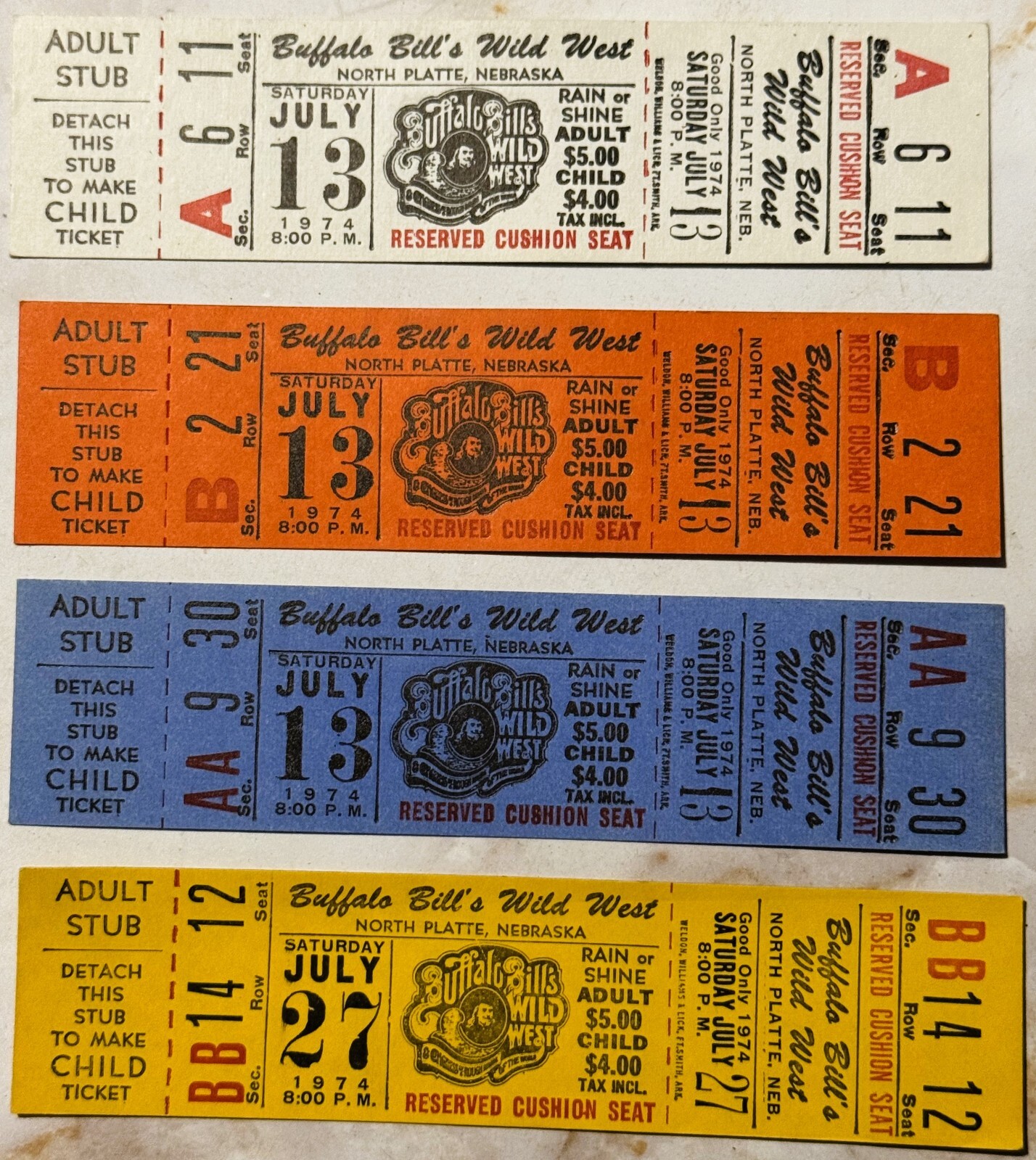Vintage Buffalo Bill's Wild West Show Ticket 🎟️ North Platte Nebraska 1974 NOS