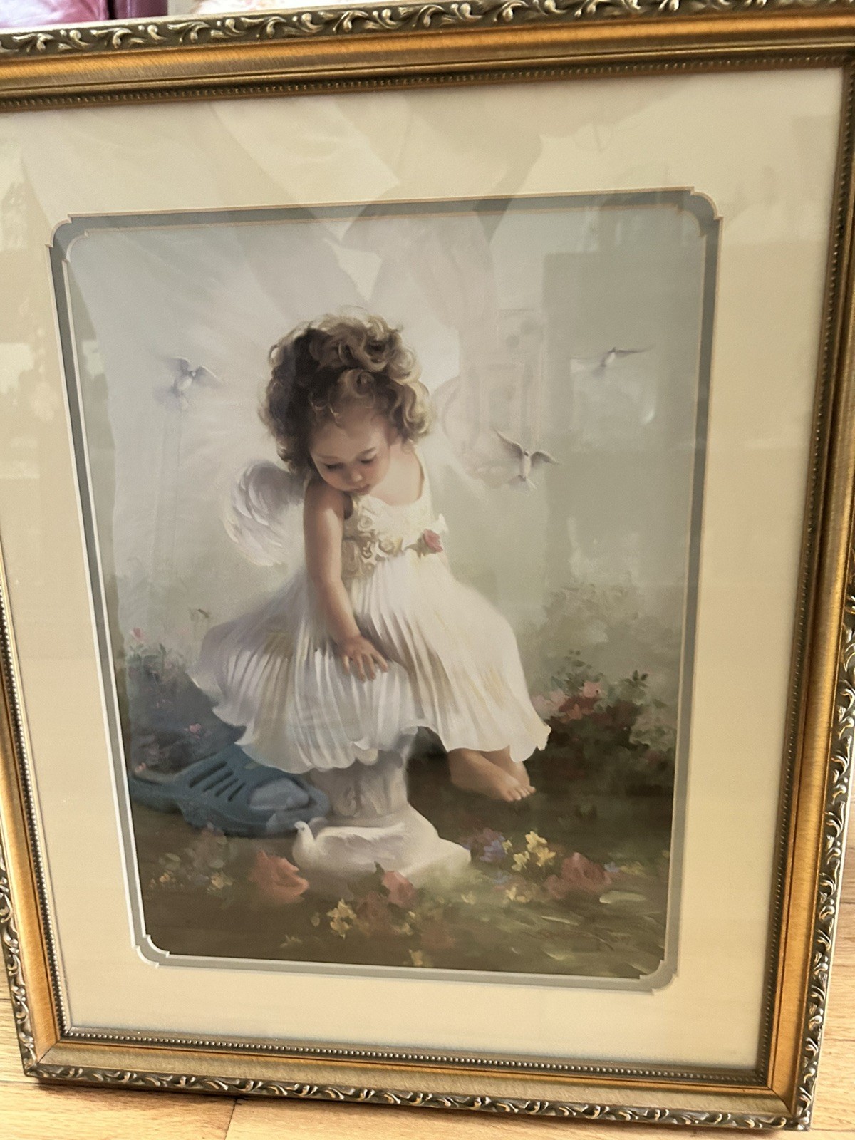By Birkenstock Girl Angel with Doves 22”X18” beautiful