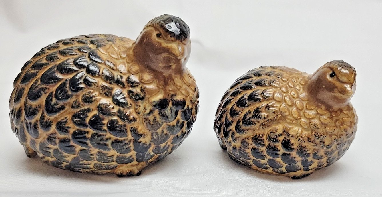 Vintage Ceramic Quail Figurines Pair Mid Century Modern MCM Decor Japan Style