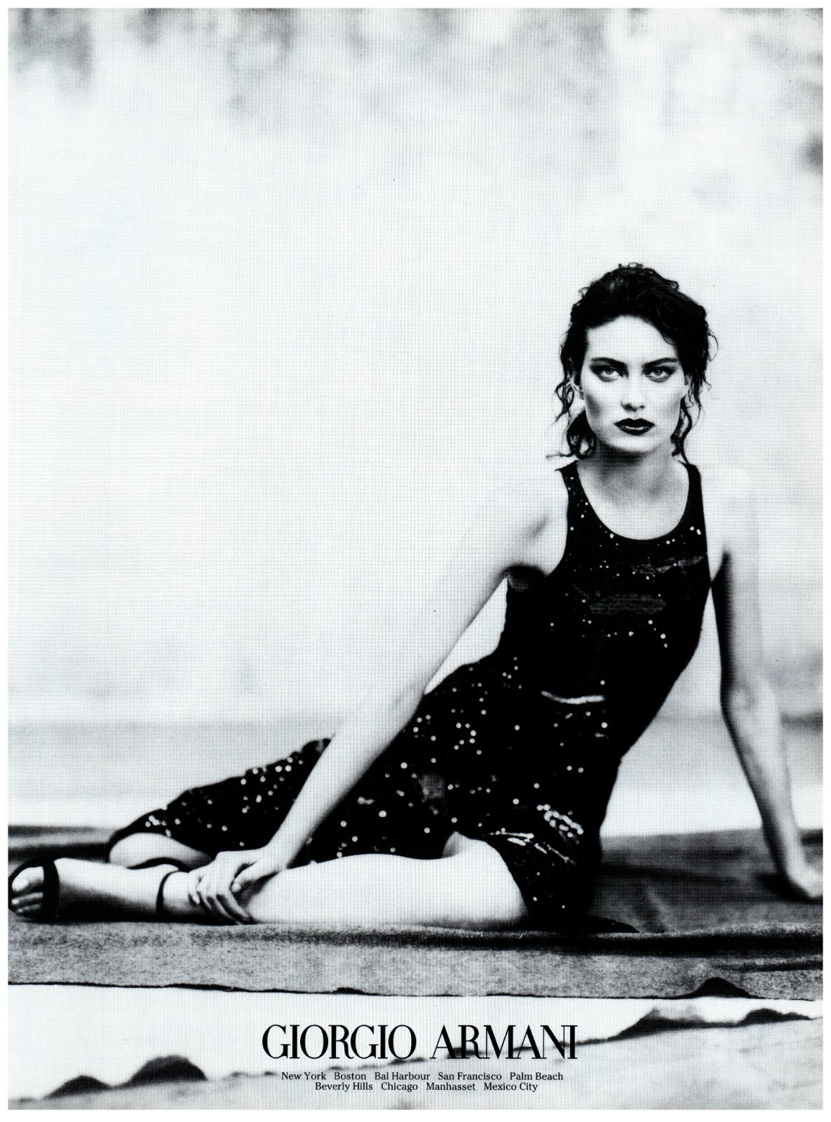 1998 PRINT AD, Giorgio Armani Fashion Model Shalom Harlow Sequin Dress 90\'s Ad