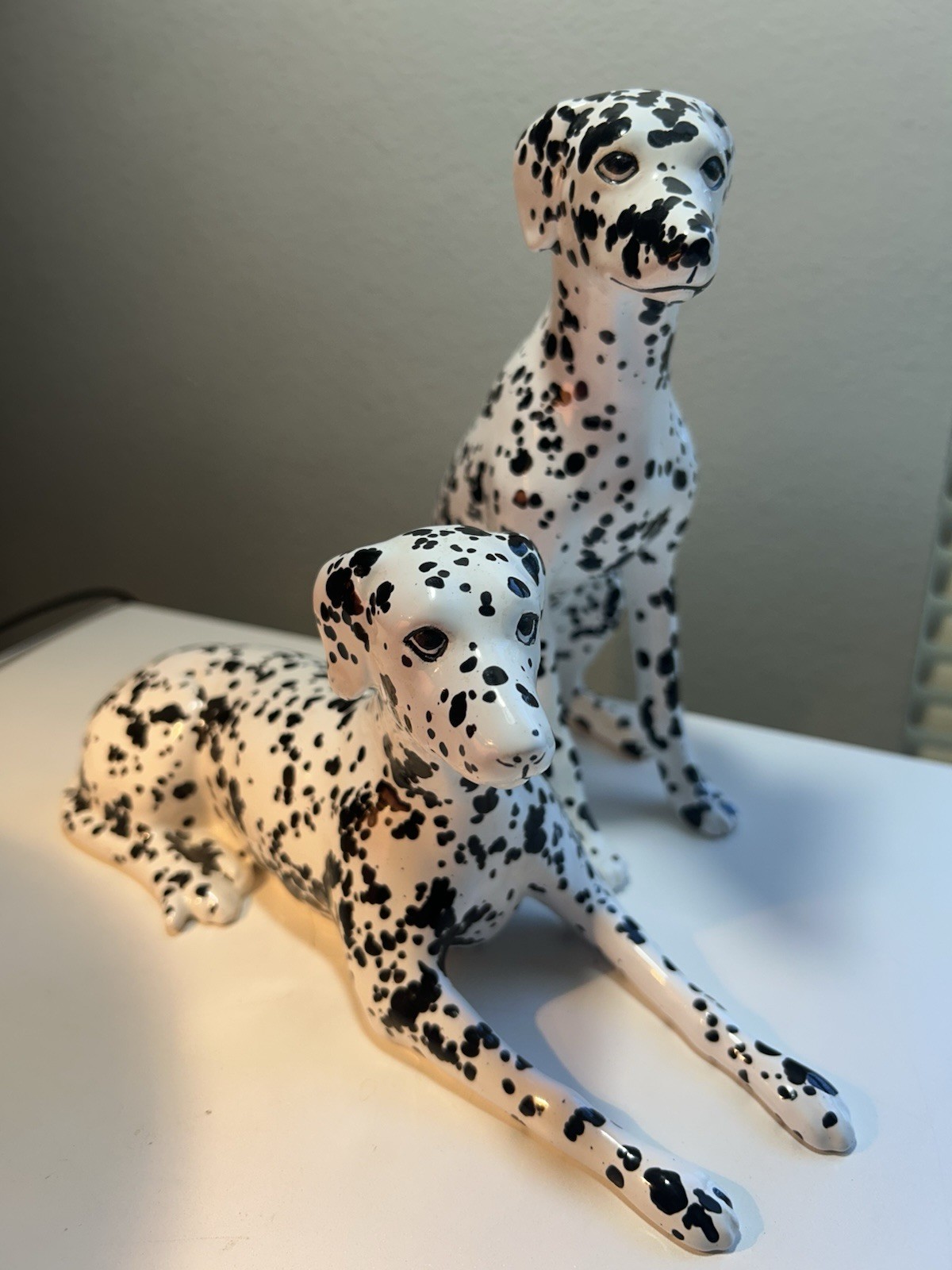 Vintage 1900s Ceramic Dalmatian Figurines. 2 Signed Rex N.