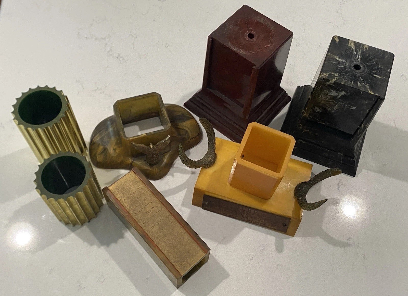 Vintage Bakelite Catalin Trophy Parts Etc. Marbleized Brown & Butterscotch 2lbs