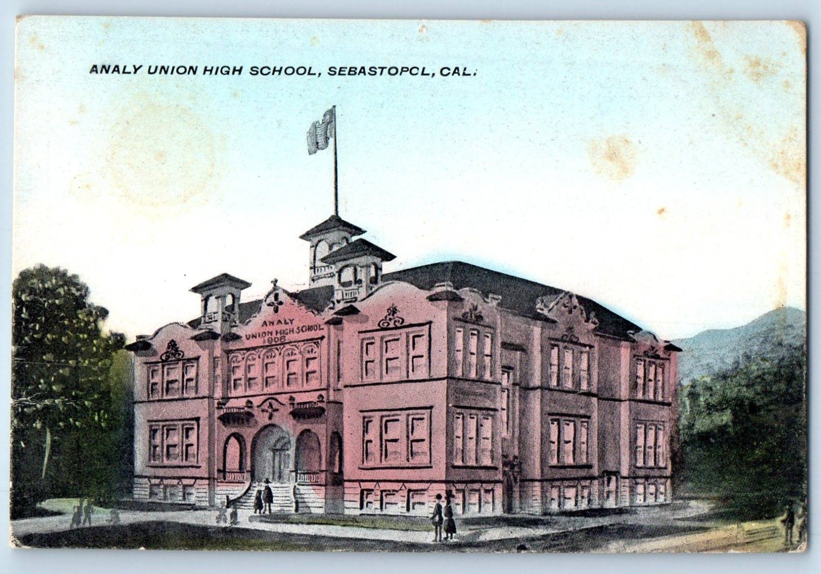 1910 Sebastopcl California CA Vintage Postcard Analy Union High School Building