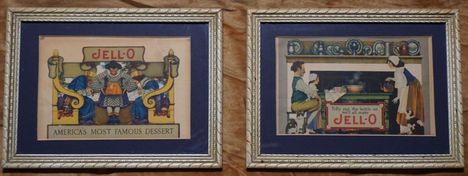 PAIR VINTAGE MAXFIELD PARRISH JELLO ADV. KING & QUEEN PRINTS FRAMED 7 3/4x 5 1/2