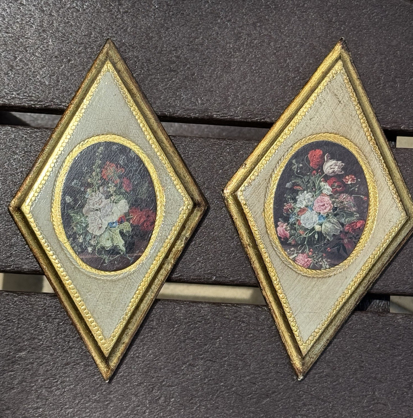 2 Vintage Florentine Wooden Diamond Wall Plaques Italy Gilded 2 Vintage Florentine Wooden Diamond Wall Plaques Italy Gilded