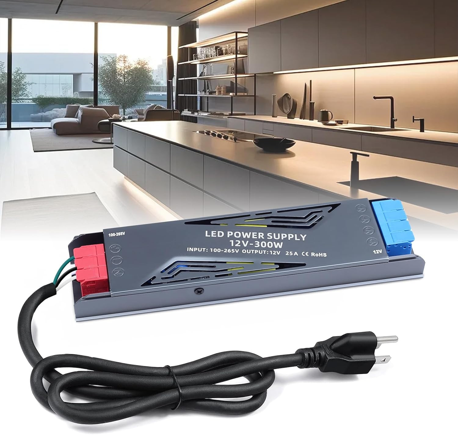 LED Power Supply 12V 300W with Plug,  LED Driver 25A Transformer AC 120V to 12V
