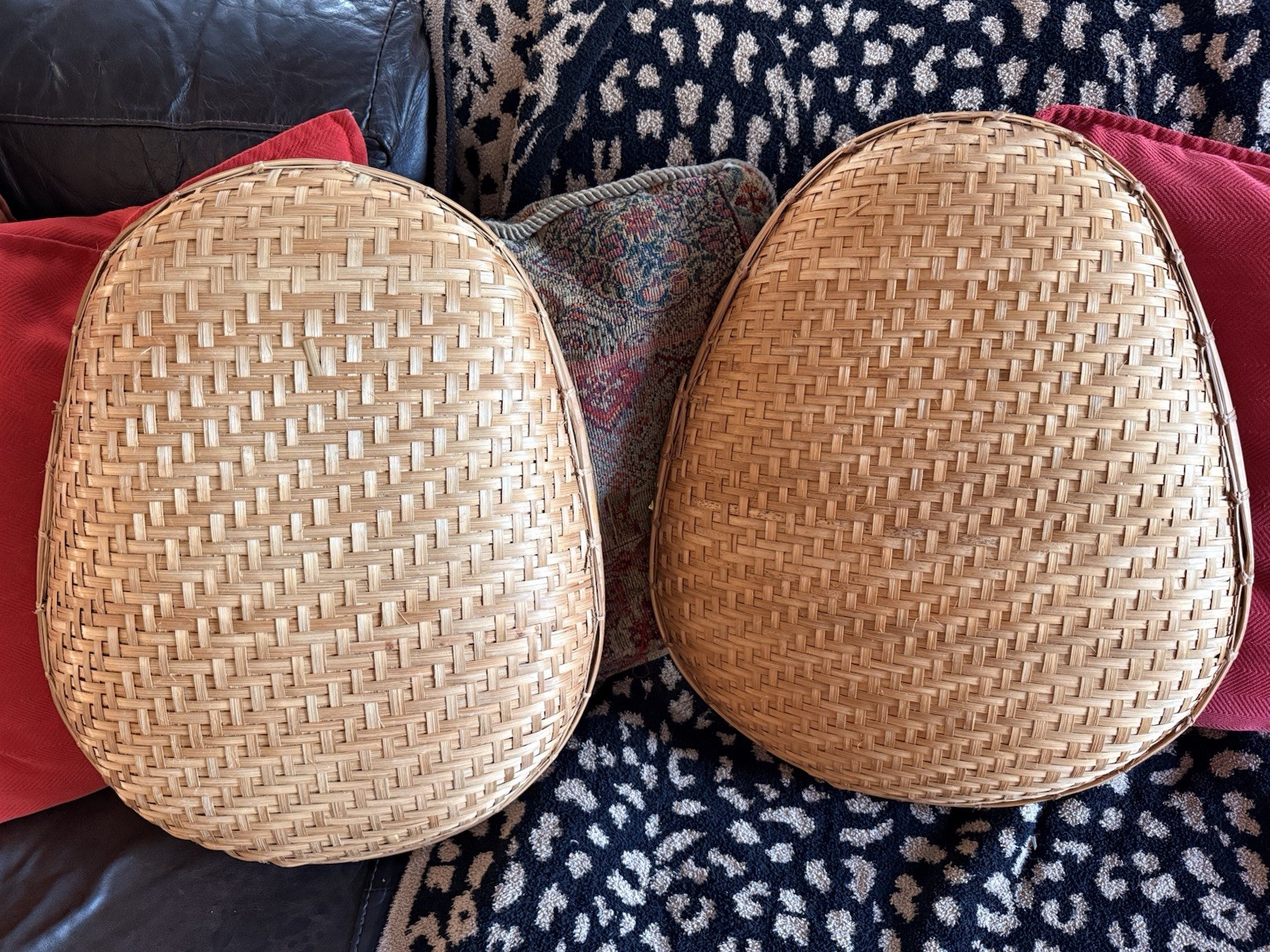 Vintage 60s/70s Bamboo Winnowing Shallow Baskets | Great Condition | Set Of Two