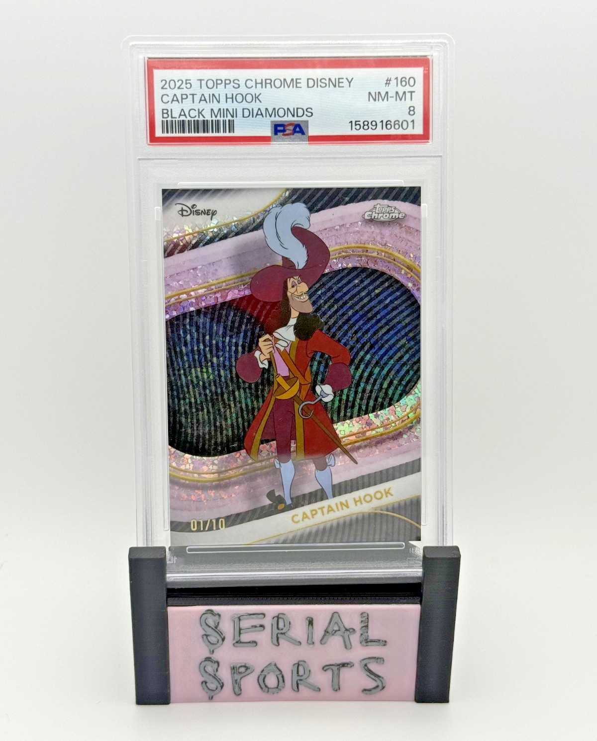 2025 Topps Chrome Disney Captain Hook Black Mini Diamonds #1/10 FOP - PSA 8