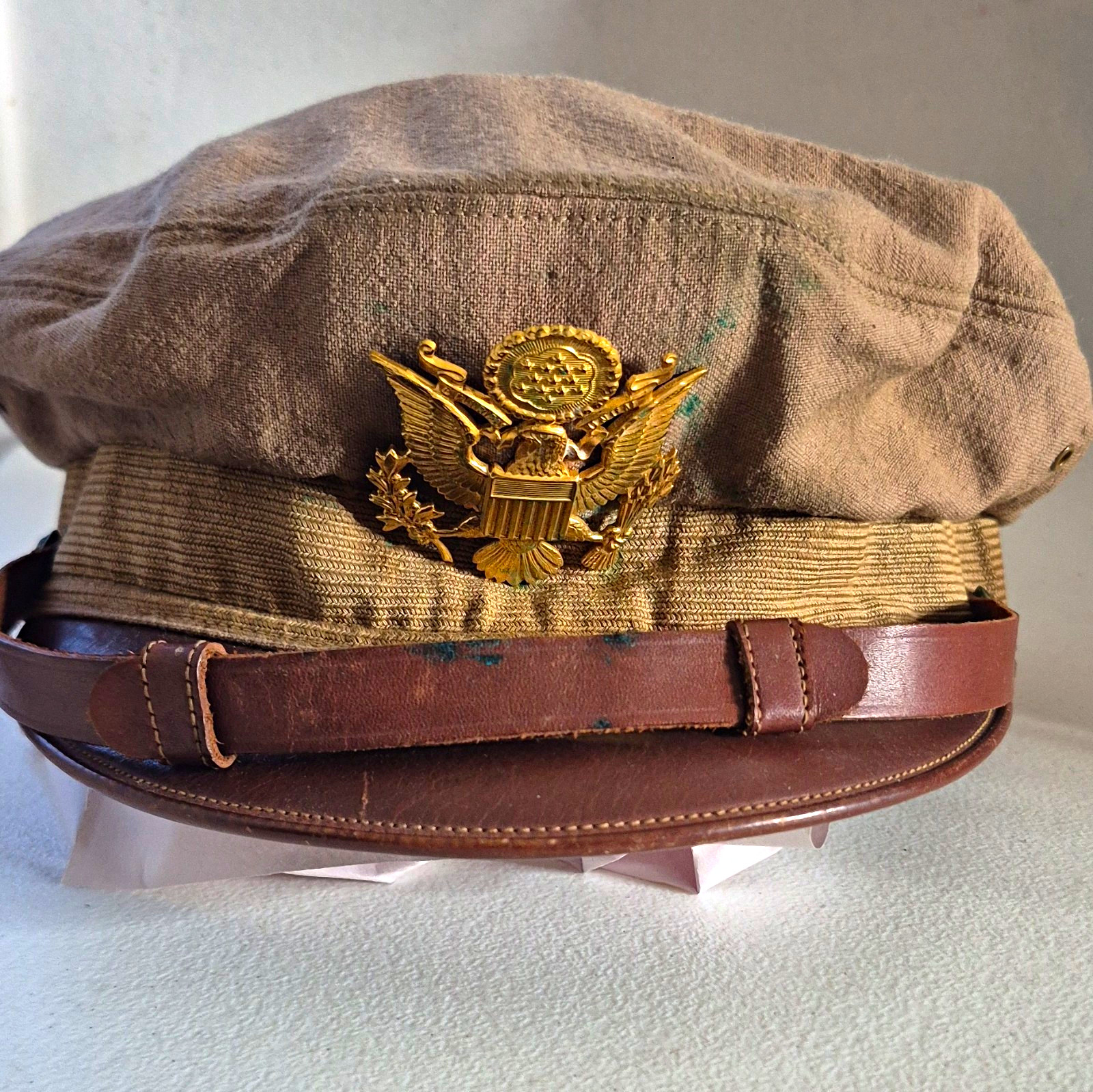 Bancroft US Army Officer Visor Cap w/ Eagle Badge & Leather Chin Strap 