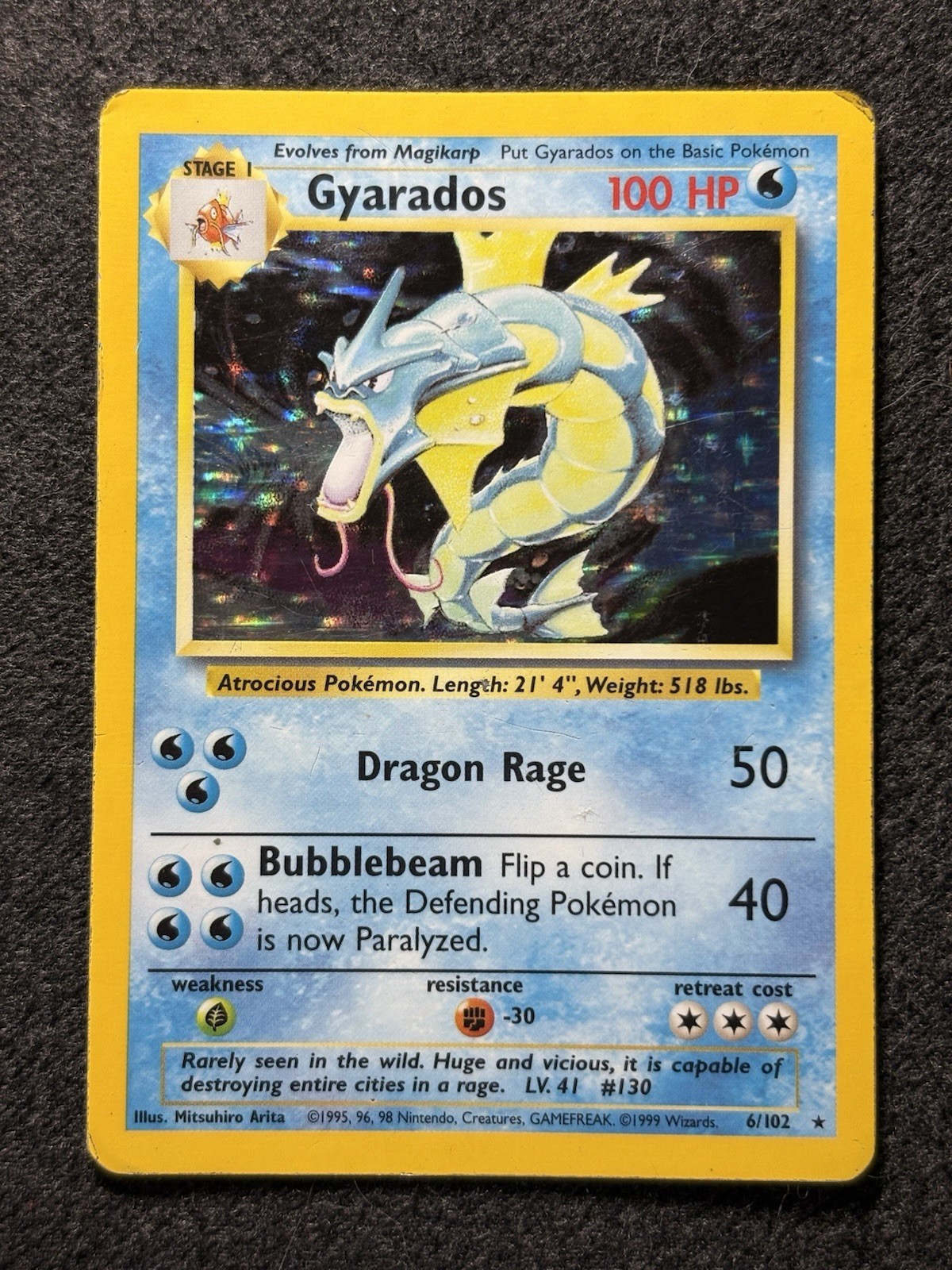 Gyarados 6/102 Pokemon Card Holo Rare WOTC Base Set Vintage 1999 MP