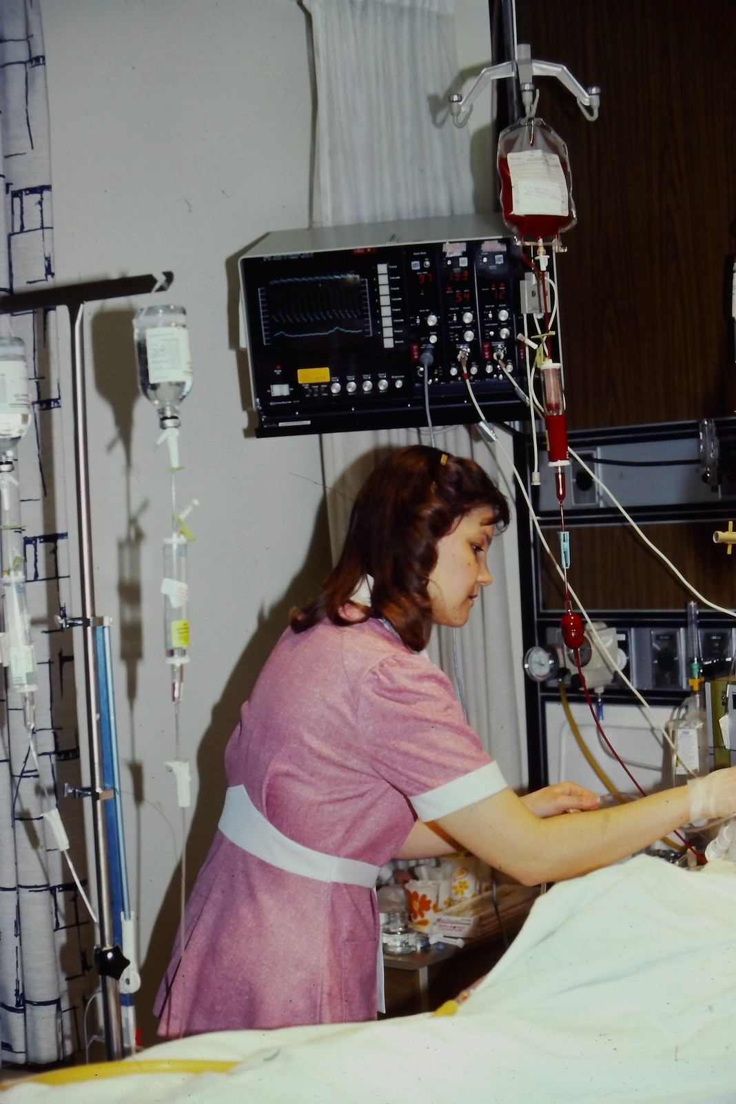 c1970\'s 35mm Slide Nurse Attending Patient Hospital Medical Equipment Wall
