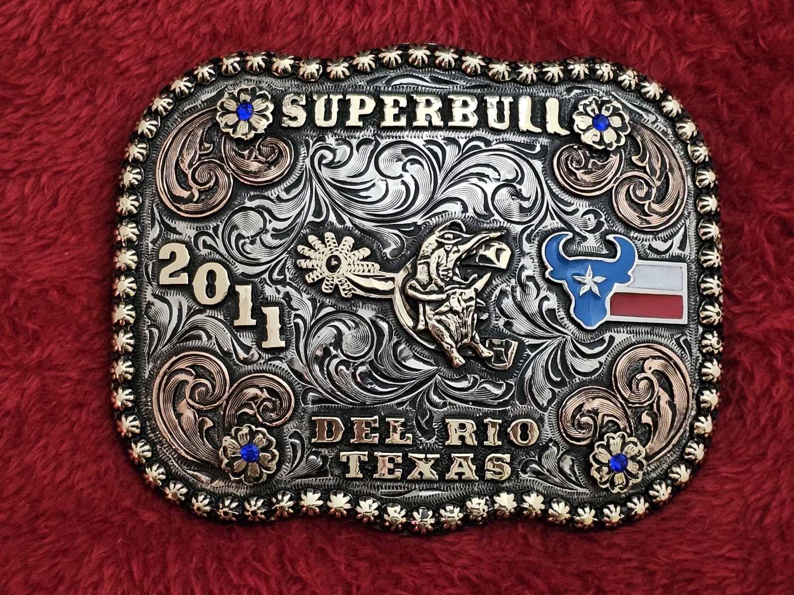 Bull Riding☆2011☆ RODEO Superbull CHAMPION☆Del Rio Texas☆TROPHY BUCKLE☆Rare☆W87