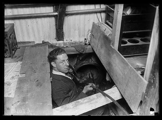 Photo:Man in boiler room 1900s workman industrial interior photograph