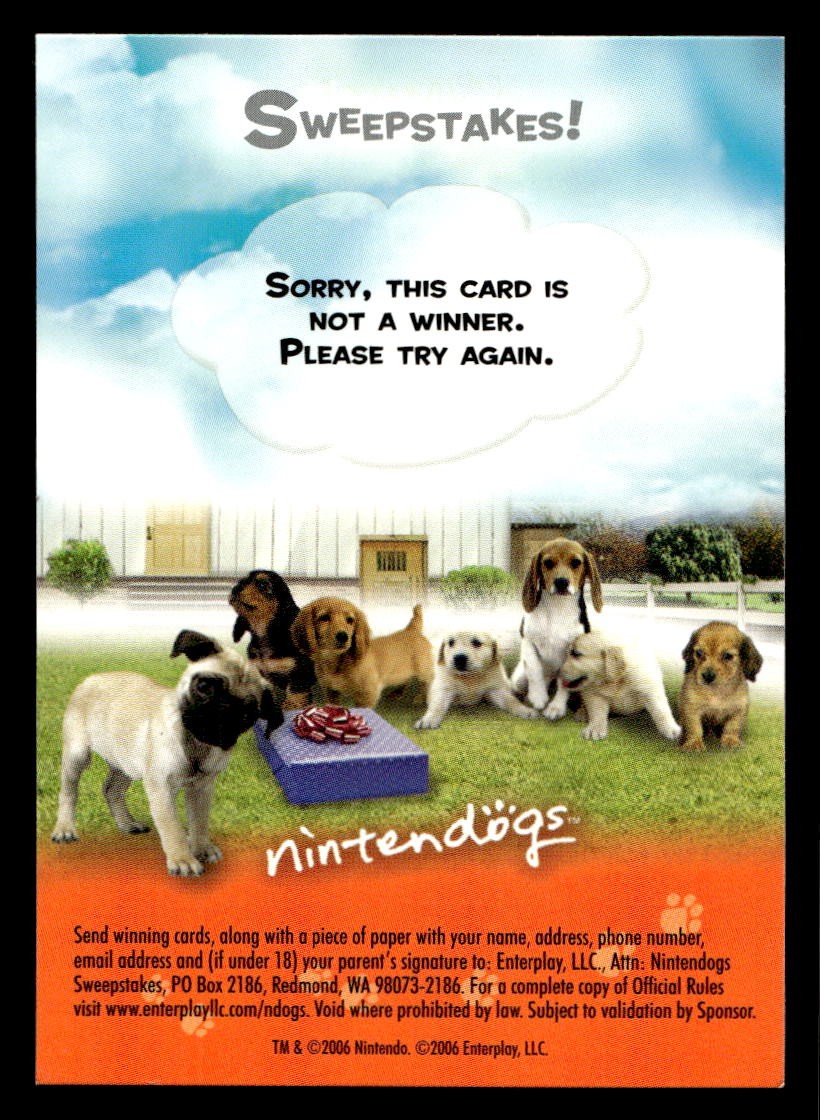 2006 Nintendogs #NNO Sweepstakes Black Back