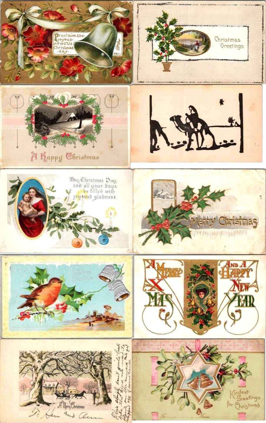 LOT/10 ANTIQUE CHRISTMAS VINTAGE POSTCARDS EARLY 1900\'s CONDITION VARIES #148