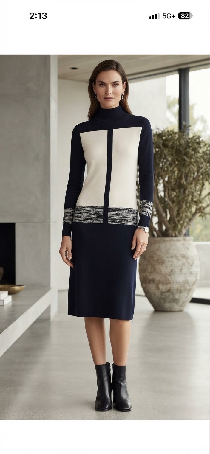 Narciso Rodriguez Colorblock Turtleneck Sweater Midi Dress Black Cream Size M