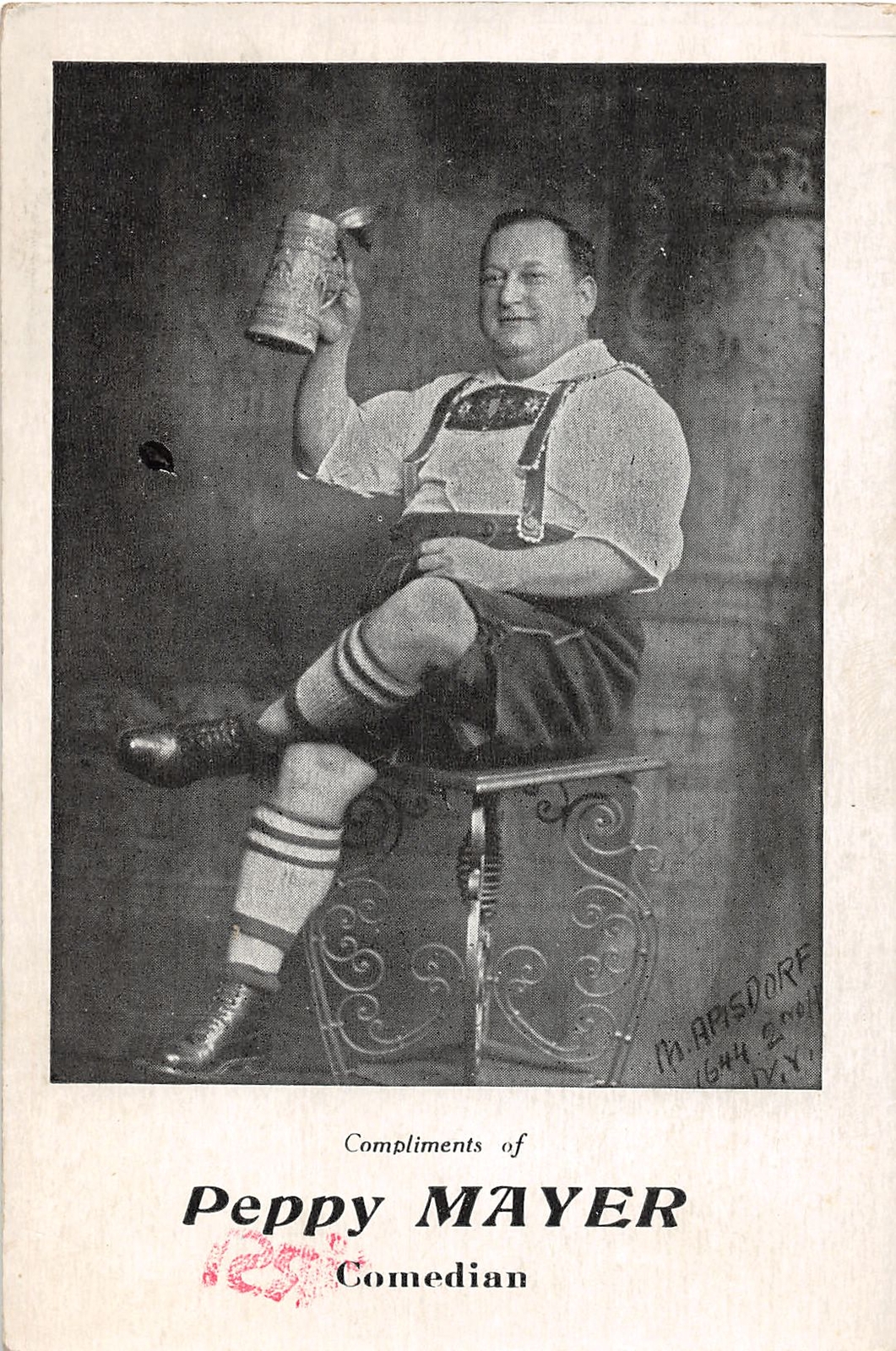 J53/ Interesting Postcard c1910 Peppy Mayer Comedian New York City 99
