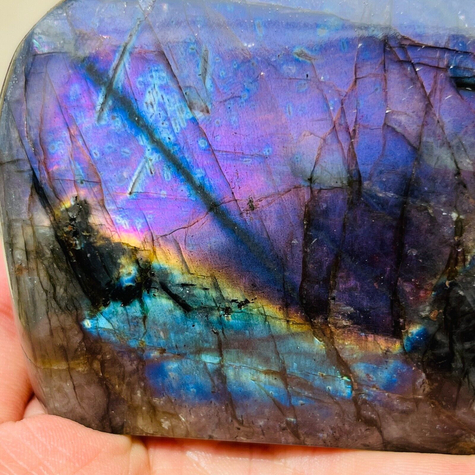 423g Natural Purple Flash Labradorite Quartz Crystal Freeform Mineral Healing
