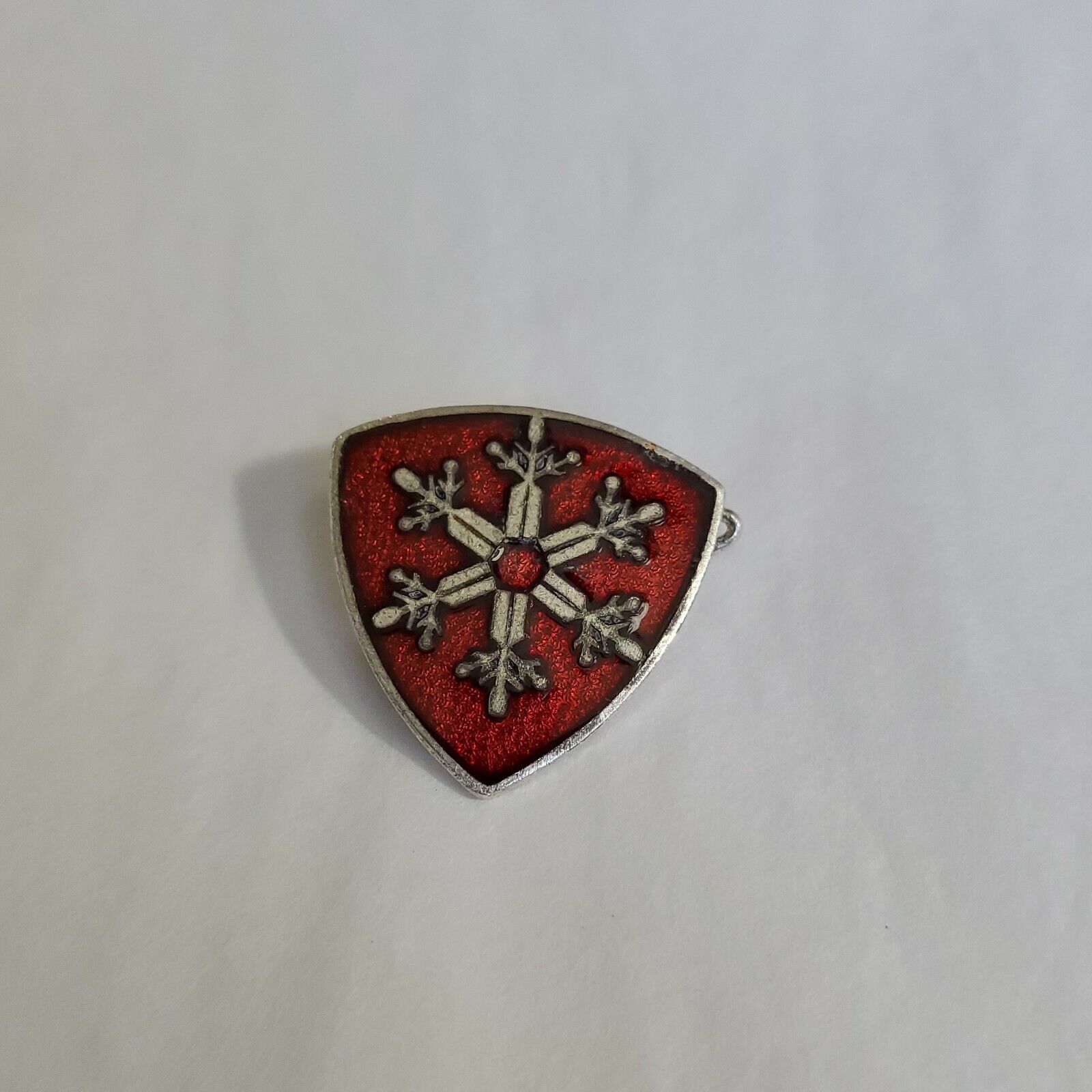Vintage Augis Lyon Ski Pin Snowflake On Red Shield Made Inn France RARE 